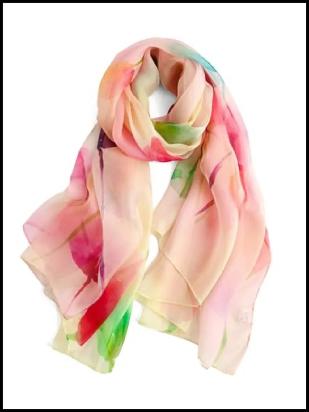 100% Mulberry Silk Chiffon Scarf, 69x43 Large Shawl Wrap for Women